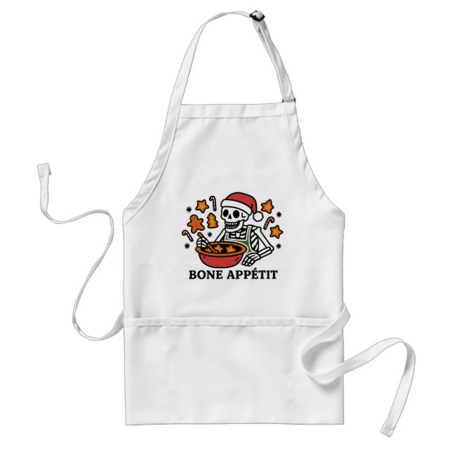Delantal Bone Appétit Funny Skeleton Navidades Baking (Frente)