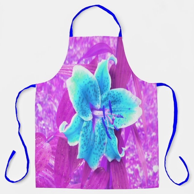 Delantal Bonito Aqua Blue Stargazer Lily sobre el morado (Anverso)