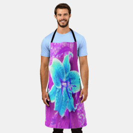 Delantal Bonito Aqua Blue Stargazer Lily sobre el morado