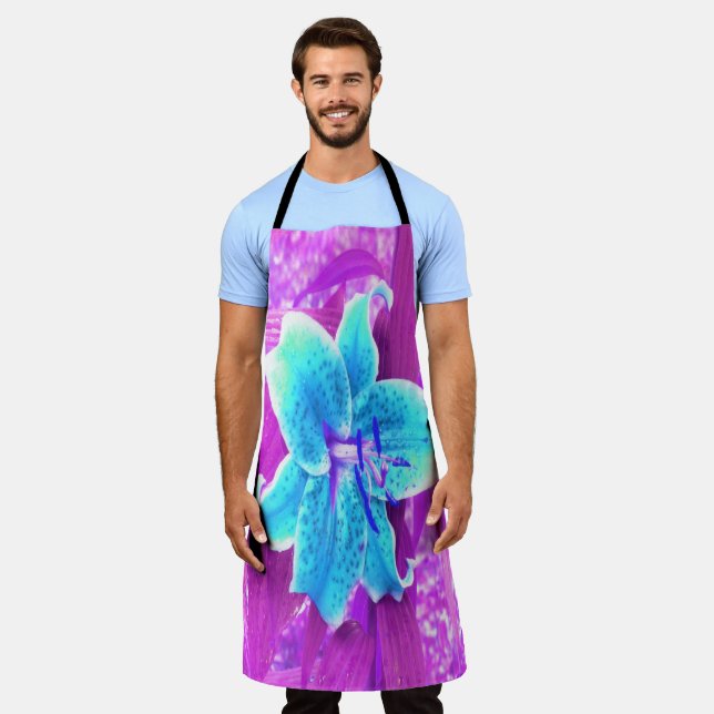 Delantal Bonito Aqua Blue Stargazer Lily sobre el morado (Gastado)