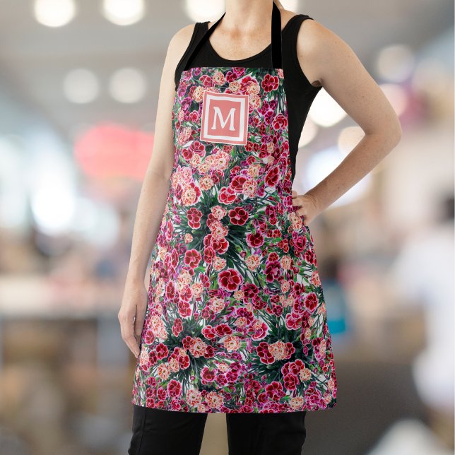 Delantal Bonito boho rosa floral melocotón rosado monograma (Subido por el creador)