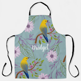 Delantal Bonito Botánica Personalizada Aves Floral