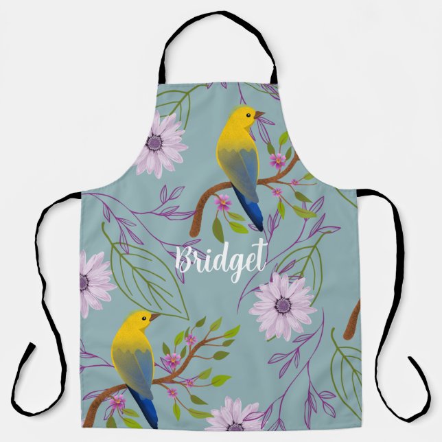 Delantal Bonito Botánica Personalizada Aves Floral (Anverso)