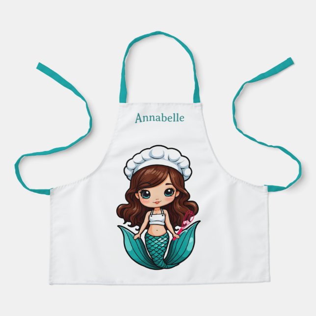 Delantal Bonito Brunette Mermaid Chef Personalizado (Anverso)