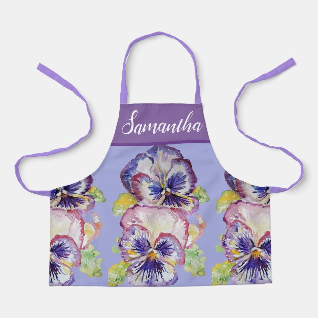 Delantal Bonito Floral Pastel Pansy Chicas Púrpura Apron (Anverso)