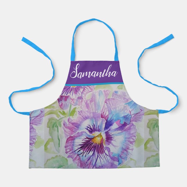 Delantal Bonito Floral Pastel Pansy Chicas Púrpura Apron (Anverso)