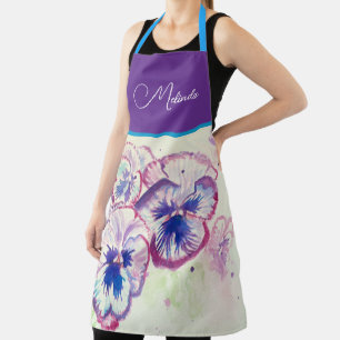 Delantal Bonito Floral Pastel Pansy color de agua púrpura A