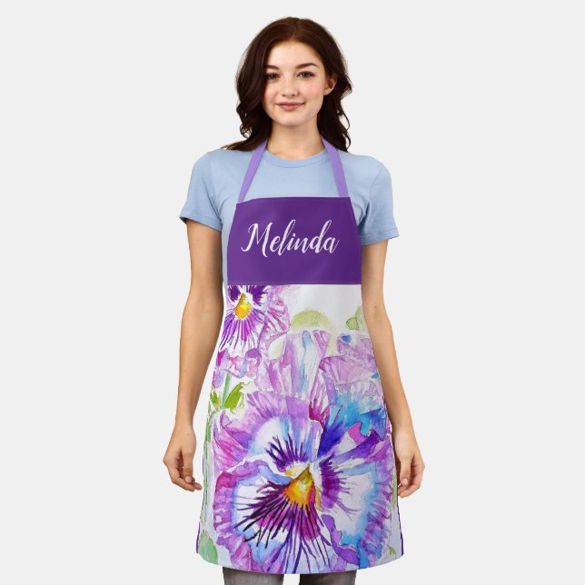 Delantal Bonito Floral Pastel Pansy Purple Womans Apron (Gastado)