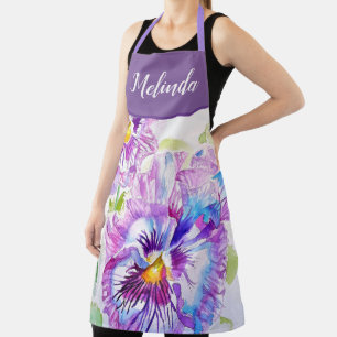Delantal Bonito Floral Pastel Pansy Purple Womans Apron