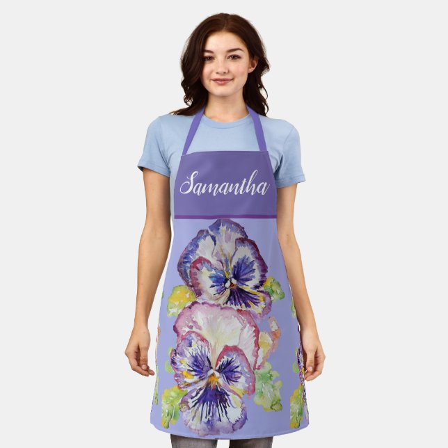 Delantal Bonito Floral Pastel Pansy Purple Womans Art Apron (Gastado)