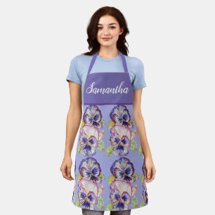 Delantal Bonito Floral Pastel Pansy Purple Womans Art Apron