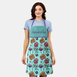 Delantal Bonito Floral Pastel Poppy Aqua Mujeres Apron