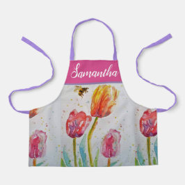 Delantal Bonito Floral Pastel Tulip Pink Bee Womans Apron