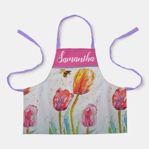 Delantal Bonito Floral Pastel Tulip Pink Bee Womans Apron