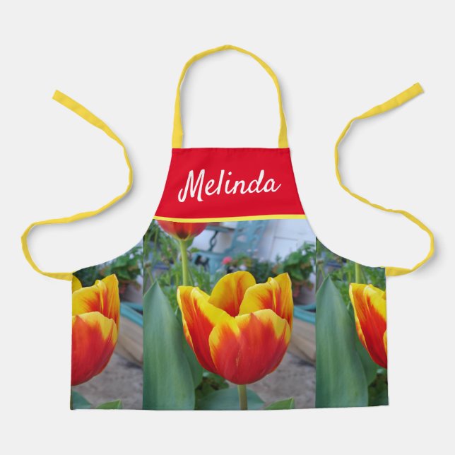 Delantal Bonito Floral Pastel Tulip Pink Bee Womans Apron (Anverso)