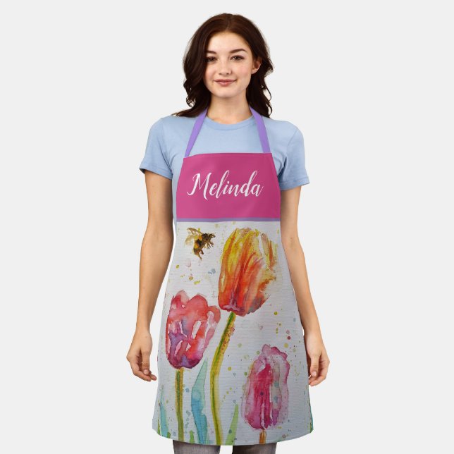 Delantal Bonito Floral Pastel Tulip Pink Bee Womans Apron (Gastado)