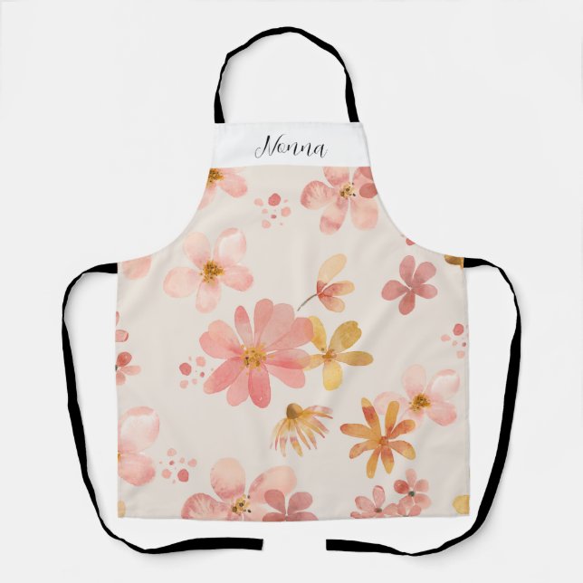 Delantal Bonito Floral rosa personalizada Nonna (Anverso)