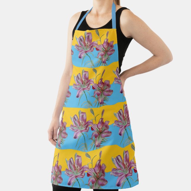 Delantal Bonito Lily Rosa Watercolor Cocina Floral Apron (in situ)
