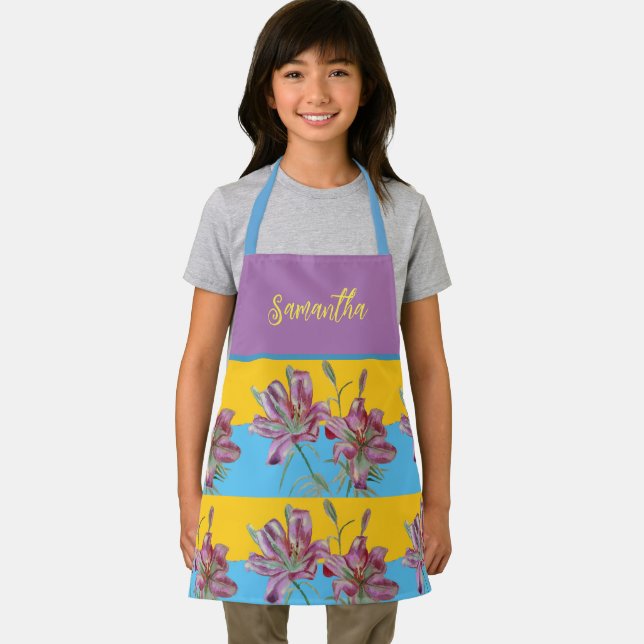 Delantal Bonito Lily Rosa Watercolor Cocina Floral Apron (in situ)
