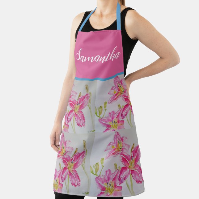Delantal Bonito Lily Rosa Watercolor Cocina Floral Apron (in situ)