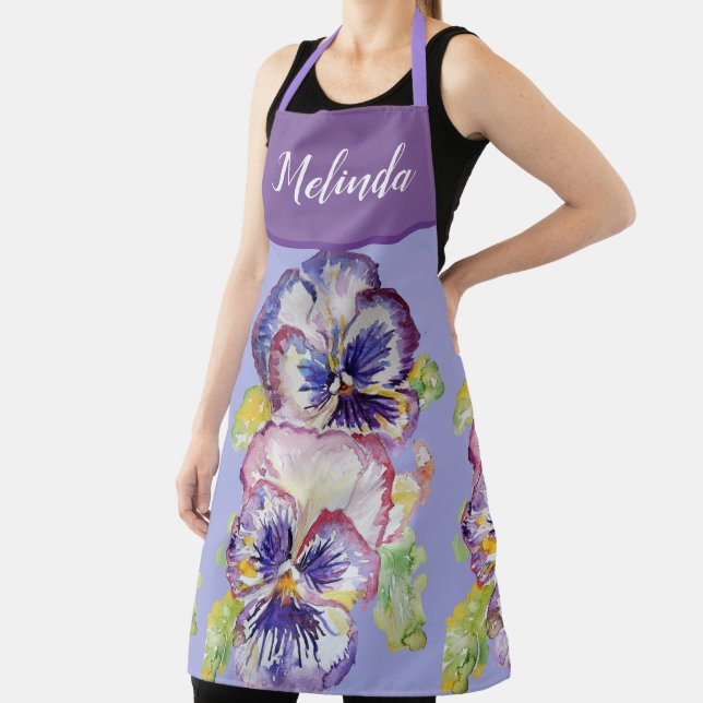 Delantal Bonito Pastel Floral Pansy Púrpura Apron (in situ)