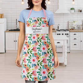 Delantal Bonito Personalizado de impresión floral Nombre de