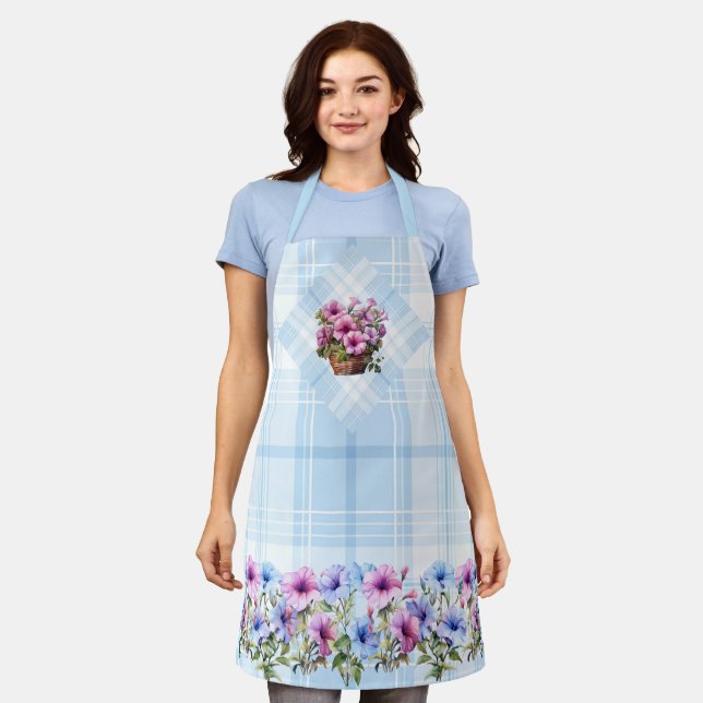 Delantal Bonito Petunia Apron Light Blue Plaid Rosa (Gastado)