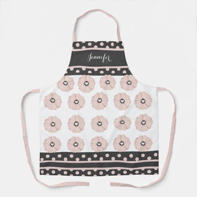 Delantal Bonito Polka Dot Carbón Rosa Apron personalizado (Anverso)