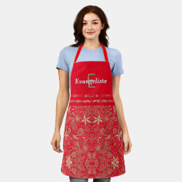 Delantal Bonito | Rojo floral | Monograma personalizado