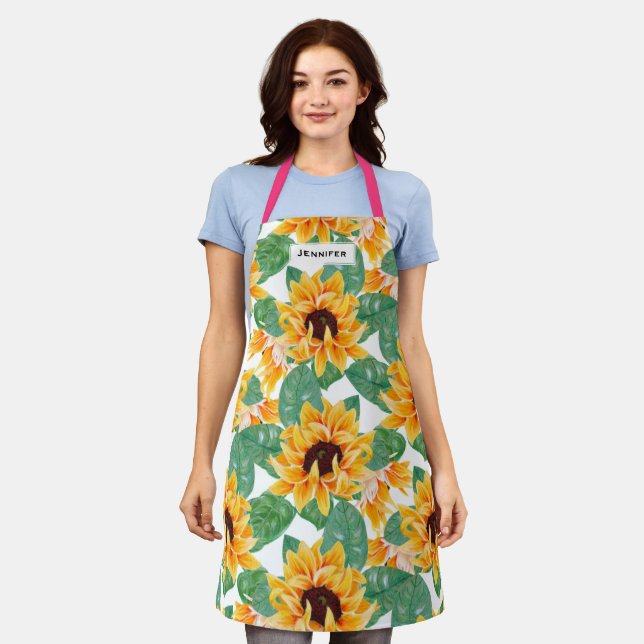 Delantal Bonito Sunflower Patrón amarillo y verde (Gastado)