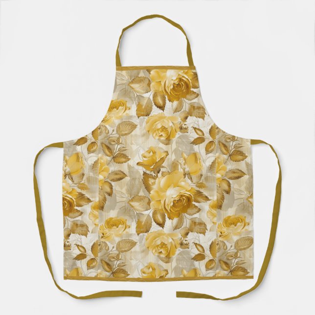 Delantal Bonito Taupe Gold Rosa Floral (Anverso)
