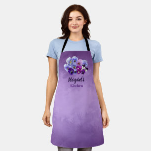 Delantal Bonitos Pansies Apron Floral Púrpura Personalizada
