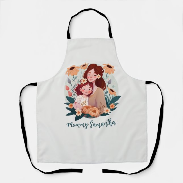 Delantal Bono de mamá y hija adorables - Marco floral (3) (Anverso)