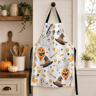 Delantal Boo Cute Acuarela Fantasma de Halloween Patrón de 