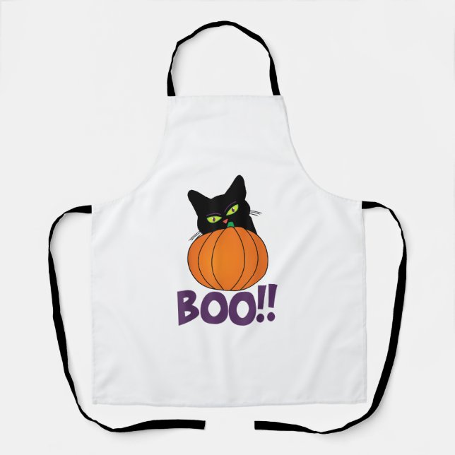 Delantal Boo Gracioso Gato Gato Peeking Calabaza Halloween  (Anverso)