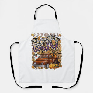 Delantal Boo Halloween Camión Antiguo Fantasma Calabazas Le