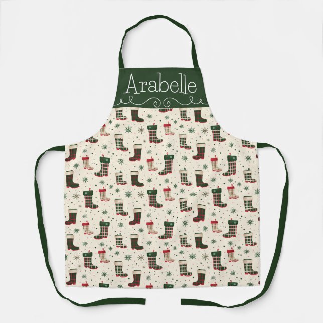 Delantal Boots de invierno de color rojo y verde (Anverso)