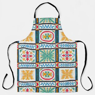Delantal Bordado de mallica italiano: Floral mediterránea
