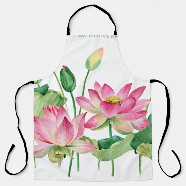 Delantal Borde de acuarela de Lotus rosa (Anverso)