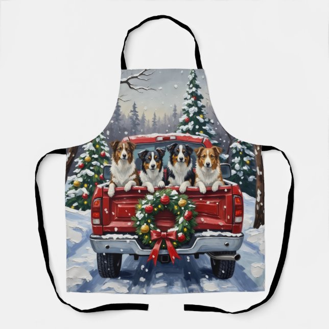 Delantal Border Collie Christmas Red Truck Holiday (Anverso)