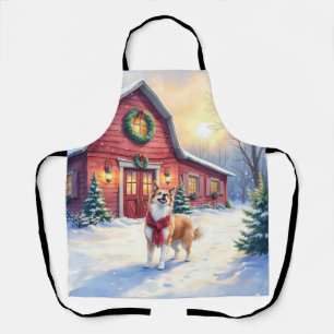 Delantal Border Collie de acuarela Granja de campo Navidad
