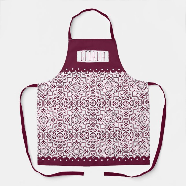 Delantal Bordes de cielorral blanco con forma de damasco de (Anverso)