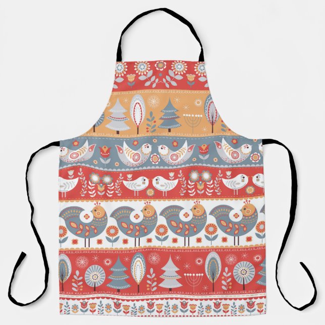 Delantal Bordes escandinavos: diseño textil vintage. (Anverso)
