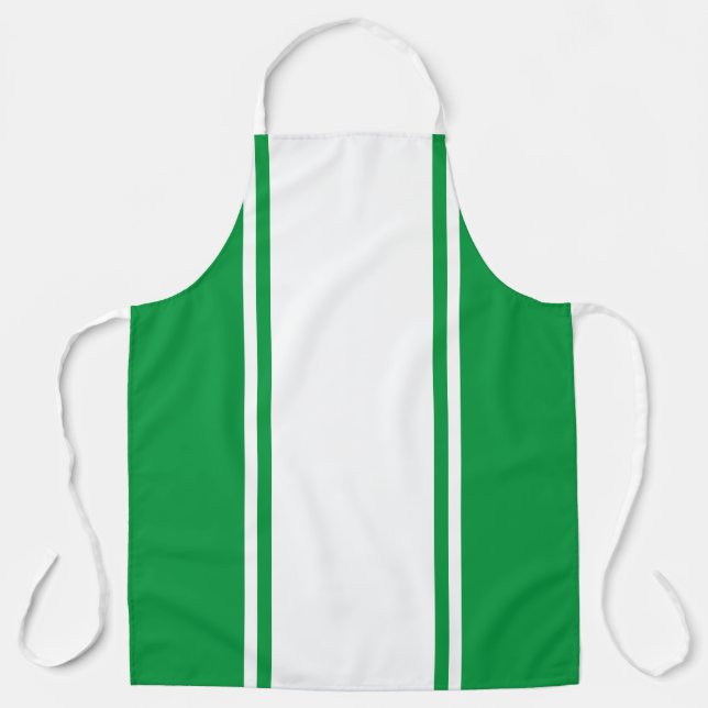 Delantal Bordes verdes brillantes de banda vertical blanca  (Anverso)