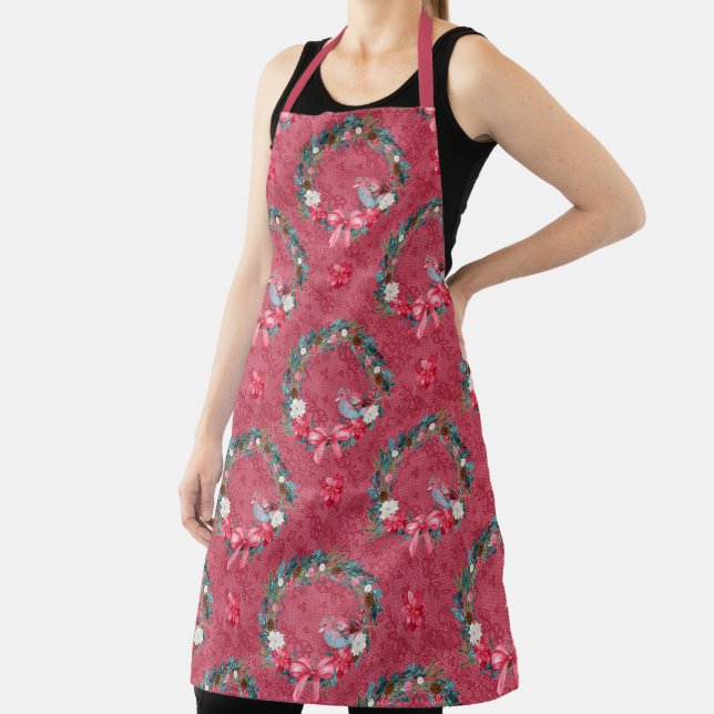 Delantal Borgoña y Navidades verdes escriben y cardenales (in situ)