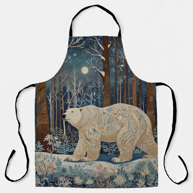 Delantal Bosque de bosques de invierno de oso blanco retro (Anverso)