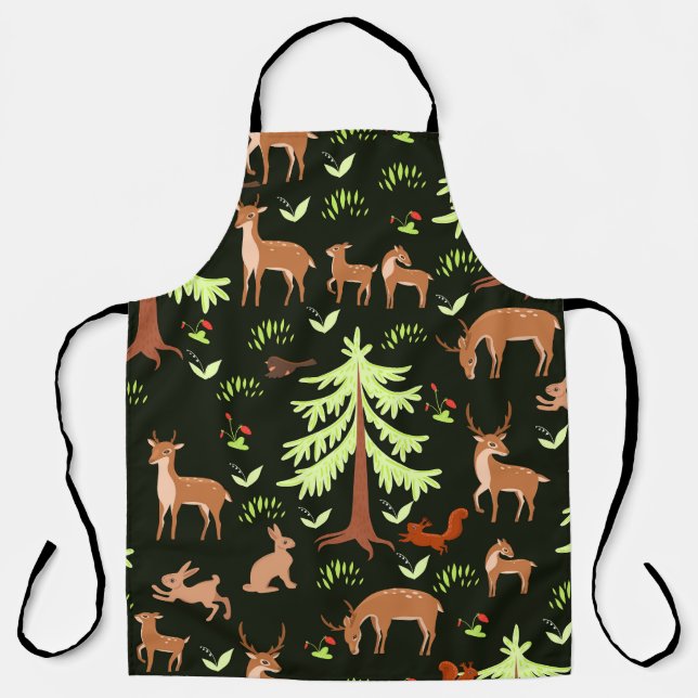 Delantal Bosque de Cerfs: Patrón Escenario Vintage. (Anverso)