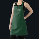Delantal Bosque femenino verde script nombre personalizado<br><div class="desc">Delantal de cocina con texto de monograma de secuencia de comandos moderna personalizada de color verde bosque sólido simple femenino elegante y chic en verde bosque y blanco. Personalice,  personalice con nombre,  cita,  frase o texto. Ideal para cocineros,  chefs,  alfarería,  cerámica,  manualidades,  trabajo,  cocina,  repostería,  barbacoa,  parrilla,  etc</div>