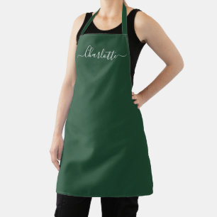 Delantal Bosque femenino verde script nombre personalizado 