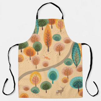 Delantal Bosque otoñal con árboles planos abstractos a mano